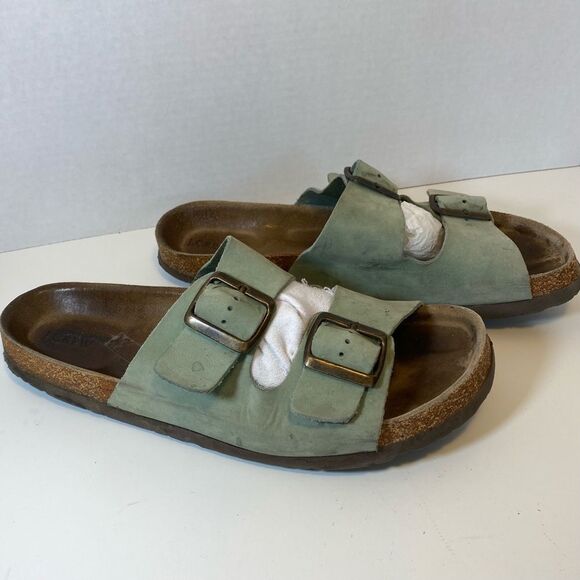 J CREW, Suede sandals, brass buckles, Aqua, sz 10 - Picture 6 of 7